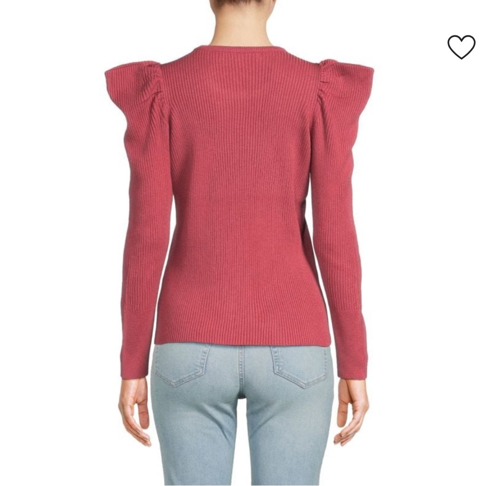 JOE'S JEANS Puff Sleeve Ribbed Long Sleeve Crewneck Sweater in Deep Pink NWOT - Picture 2 of 9